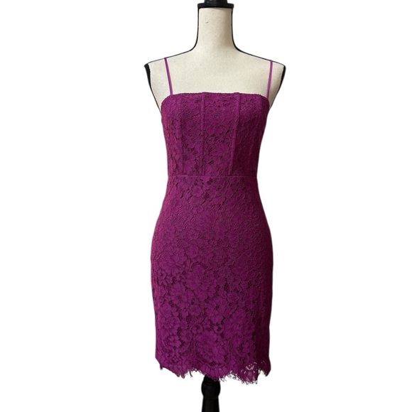 Lulus Keep It Social Magenta Lace Bodycon Mini Dress Sz. Small - Picture 7 of 14